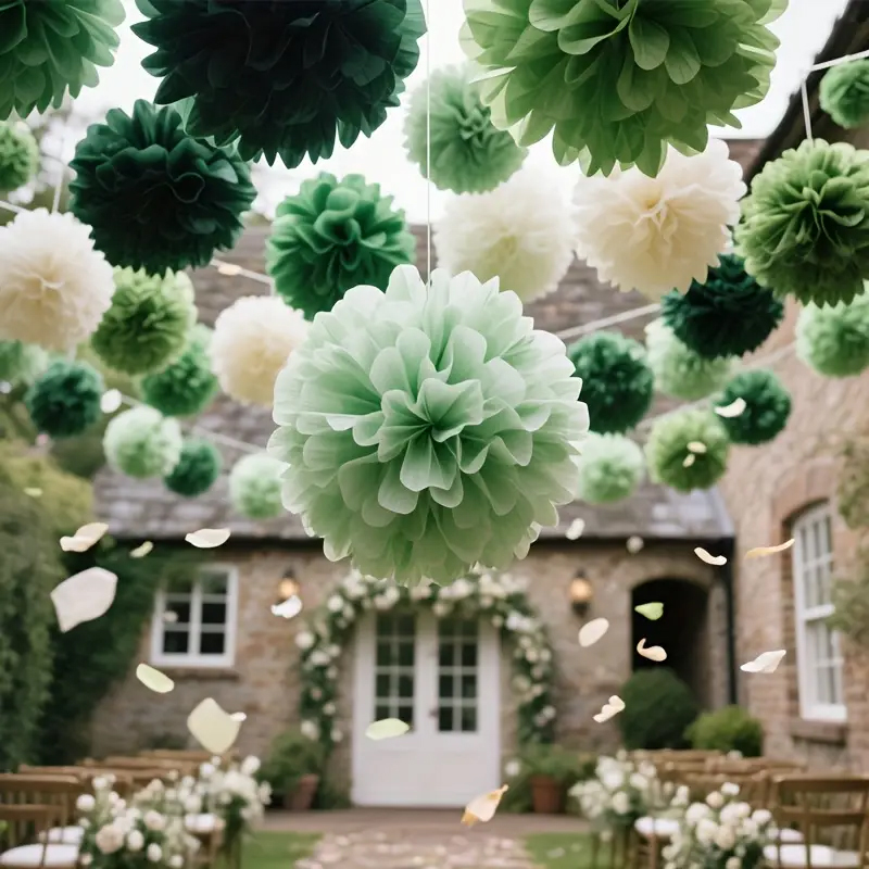 30 Buah Bola Bunga Kertas Sage - Outdoor Power For Wedding ulasan dan harga