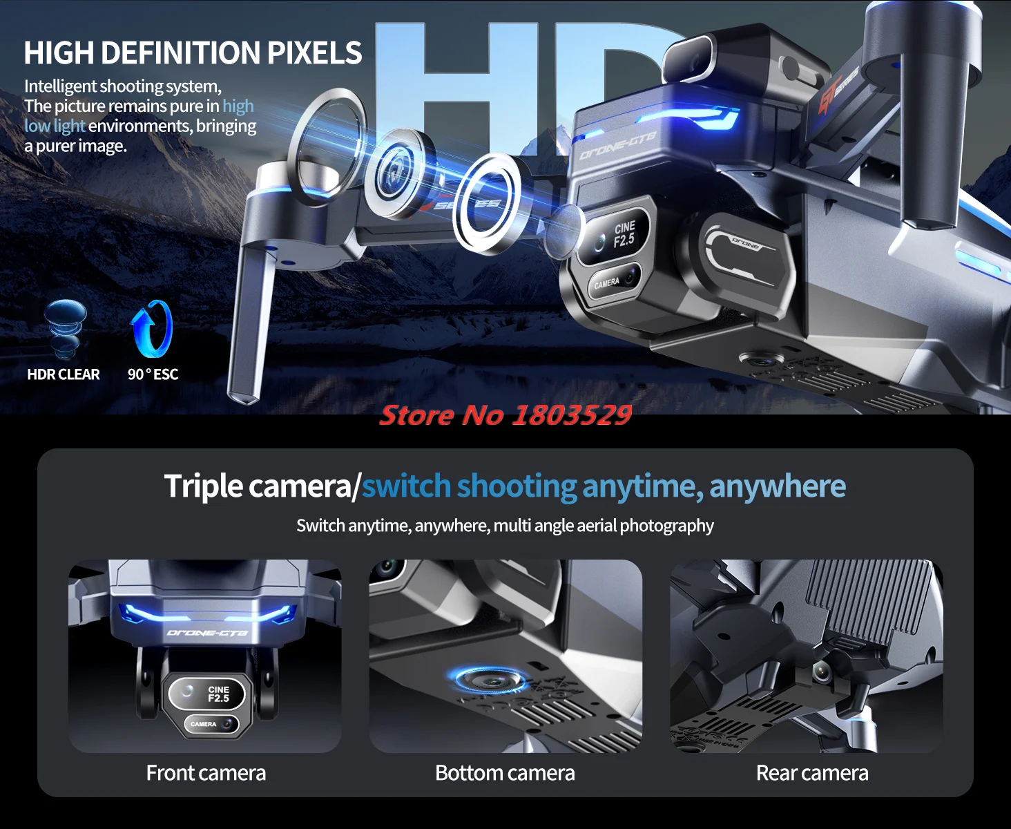 Drone Tanpa Sikat Tiga Kamera  - Outdoor Power Brush ulasan dan harga